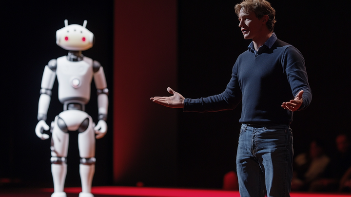 Robot and man at TED talk
